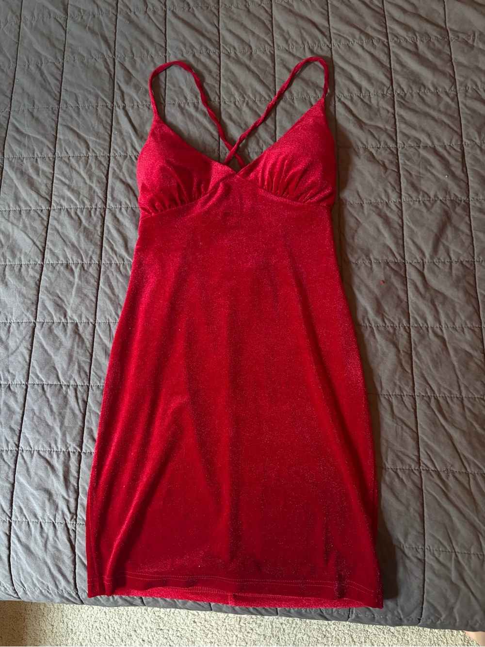 Red Velvet Mini Slip Dress with Crisscross Straps